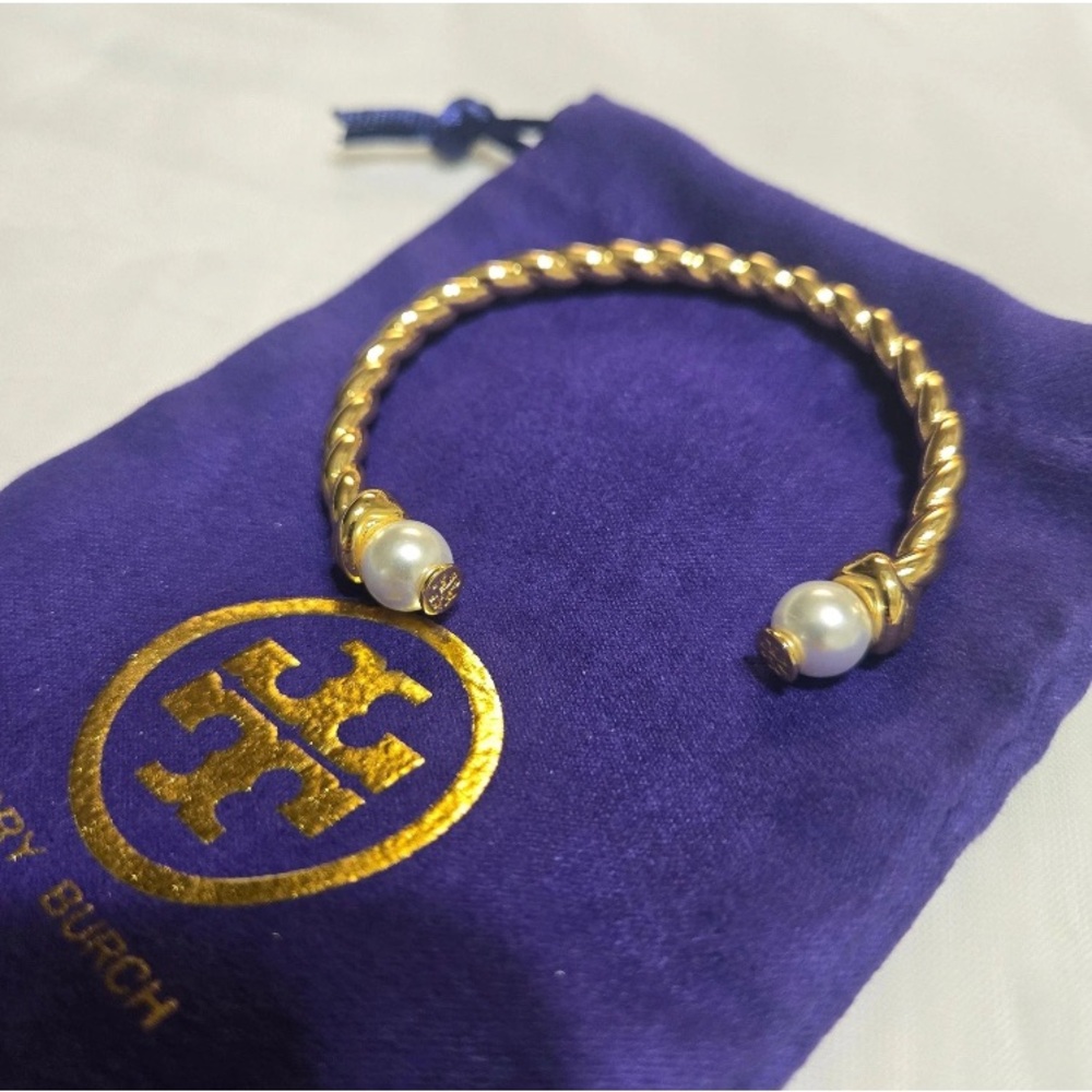 Tory Burch Twisted Gold Bracelet with Pearl Cuff